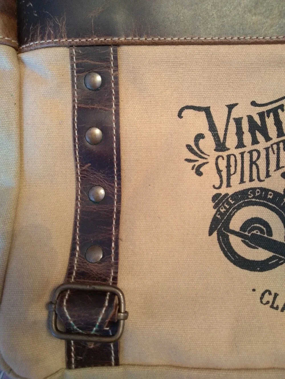 New Motorcycle Messenger TanCanvas & Faux DarkBrown Leather Trim Bag By Sixtease
